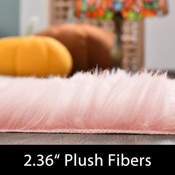 Latepis Pink Bedroom Rug 4x6 Area Faux Sheepskin Rug Fluffy Fur Rugs for Living Room Furry Bedside Rugs for Girls Room Luxury Home Decor
