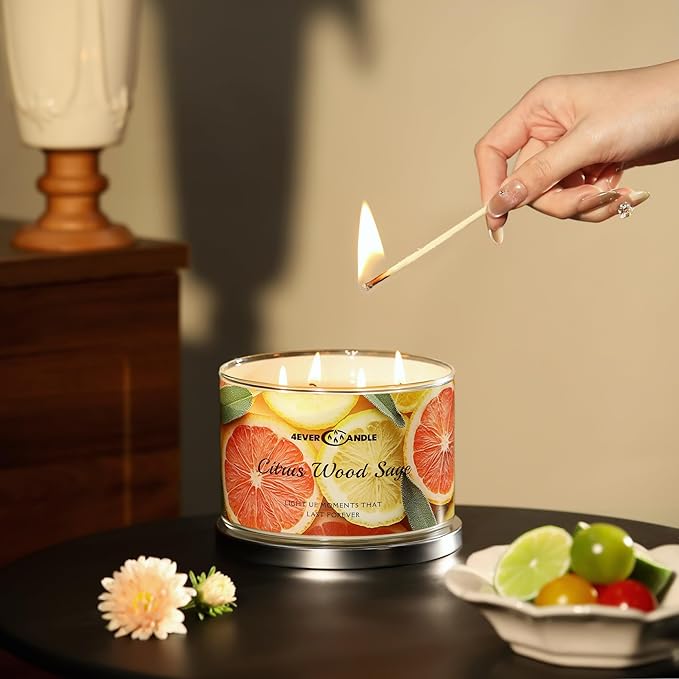 Soy Wax Blend Candle for Home, 4-Wick Candles in Citrus Wood Sage, Aromatherapy Candles Gift for Parties, Relaxing, Over 50 Hours of Burn Time, 18oz
