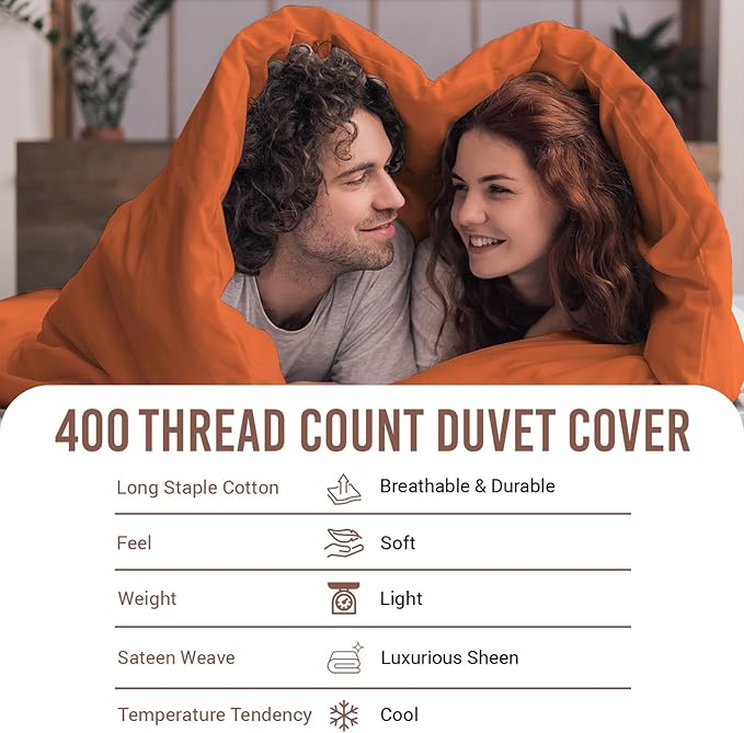 Pizuna Pure 100% Cotton Full Duvet Cover Set, Luxurious 400 Thread Count Long Staple Cotton Sateen Weave with Button Closure (Combed Burnt Orange Cotton Duvet Cover Full)