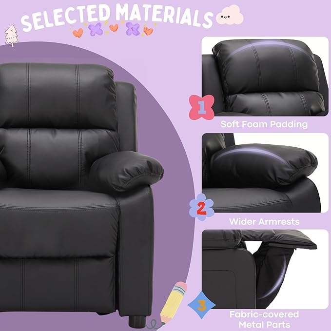 JC Home Macaron Kids Reclining Chair Leather Recliner Sofa Toddler Youth Children Child Ages 2-8