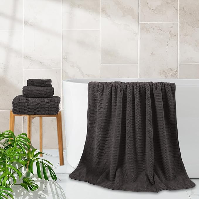 4 Piece Oversized Bath Towels Set 35x70 Inches, Black Brown Extra Large Soft Bath Sheet Chair Towels 600 GSM Highly Absorbent Quick Dry Towels Set for Bathroom Hotel Spa…