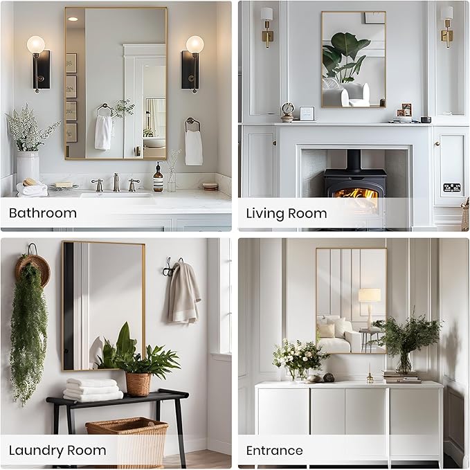 Wall Mirror 30" x 40" for Bathroom Modern Gold Deep Frame Mirror for Wall Decorative Horizontal or Vertical Wall Mounted Mirror for Bedroom Living Room Entryway Wall Decor