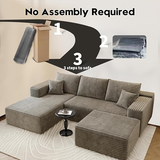 107.5" Cloud Sectional Couch with 1 Ottoman,Modern Modular Sofa with Deep Seat, Comfort U Shaped Sofa Couches for Living Room Bedroom Apartments,No Assembly Required, (Camel,Left Facing Chaise)
