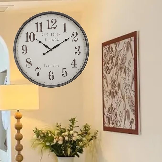 Extra Large Wall Clock, 30 Inch, Coffee White, Silent Non-Ticking Quartz Movement, Battery Operated, Decorative Arabic Numeral, Stylish Clock Living Room, Office, Home Decor