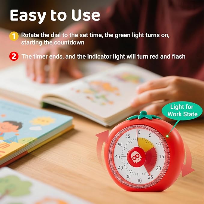 Timer for Kids, 60-Minute Countdown Visual Timer for Classroom Office Kitchen, Desk Timers Kids Time Management Tools for ADHD Focus, 4-Color Zone Pattern Pomodoro Timers