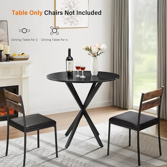 Unovivy 31.5" Black Small Round Dining Table for 2-4, Space Saving Circle Kitchen Dinner Table, Mid Century Modern Dining Room Desk for Kitchen, Apartment