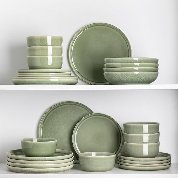 AmorArc Stoneware Dinnerware Sets for 4,Round Reactive Glaze Ceramic Plates and Bowls Set,Highly Scrath Resistant | Dishwasher & Microwave Safe Dishes Set,Service for 4 (12pc)