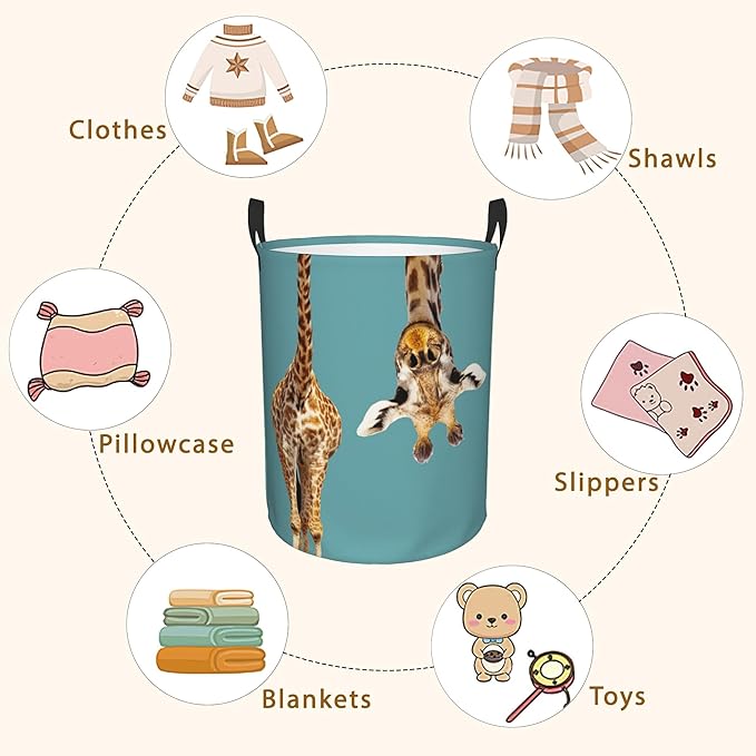 Laundry Hamper, Funny Giraffe Laundry Basket,Waterproof Foldable Storage Bin for Bedroom,Clothes Organizer Basket,Toys Box 16x20 Inch