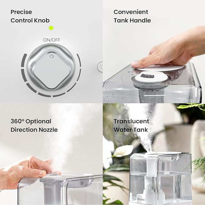 Humidifiers for Large Room Bedroom (6.5L), Cool Mist Ultrasonic Vaporizer for Home Whole House Babies, Customized Humidity, Night Light, Whisper-Quiet (White)