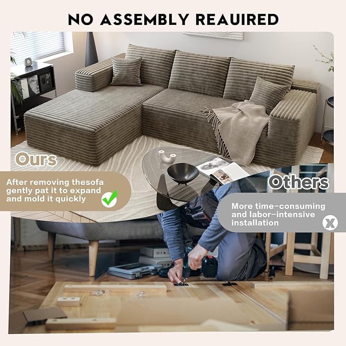107.5" Cloud Sectional Couch with L-Shape Chaise,Modern Modular Sofa with Deep Seat, Upholstered Couches for Living Room Bedroom Apartments,No Assembly Required, (Camel,Left Facing Chaise)