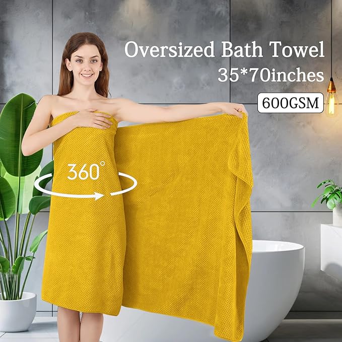 8-Piece Yellow Bath Towels Set,2 Oversized Large Bath Towels Sheet,2 Hand Towels and 4 Washcloths - 600 GSM Soft Luxury Towel Set,Highly Absorbent Quick Dry Towel for Bathroom,Hotel and Spa