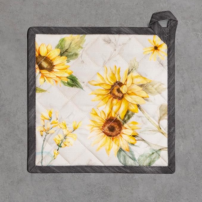 Maison d' Hermine Pot Holders 100% Cotton Heat Resistant Potholders 8" x 8" Hot Pads with Loop BBQ, Cooking, Baking, Grilling, Kitchen, Handling Hot Pans Spring/Summer (Pack of 1, Candice)