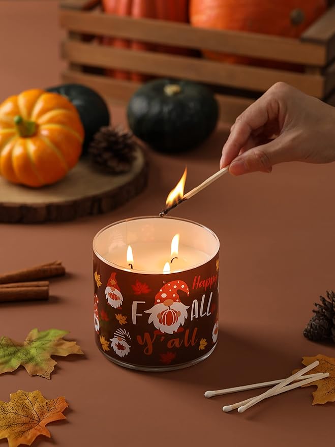 Fall Candle, Pumpkin Vanilla Candles, Pumpkin Scented Candle, Autumn Large 3 Wicks for Home, 14 oz