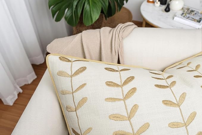 VAGMINE Embroidered Lollipop Pillow Cover - 18x18 Inches Square - 100% Cotton Ivory Decorative Cushion Cover - Sophisticated Embroidery - Neutral Aesthetic for Sofa, Couch, Bed, Living Room