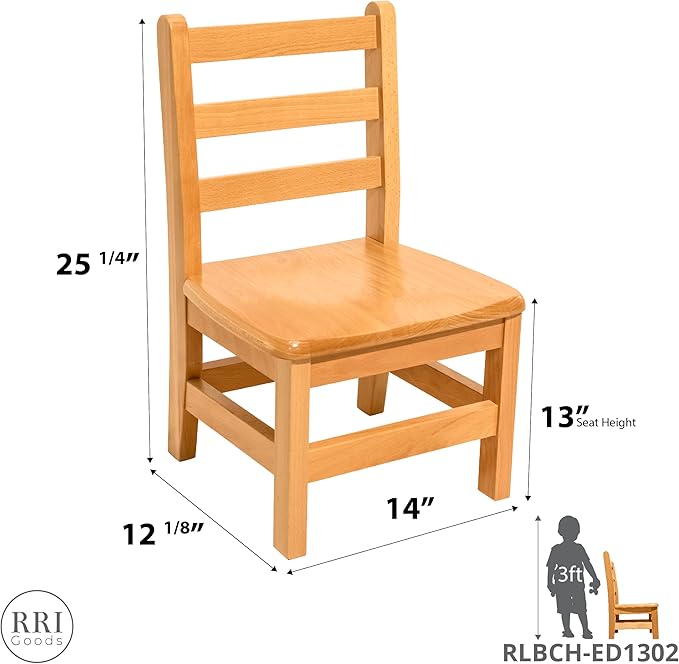 Kids Wooden Chair Set, Fully Assembled Youth Ladderback Wood Chairs for Children, 13" Seat Height for Ages 6-9 (Set of Two)