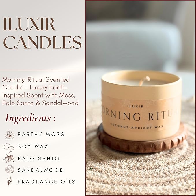 Morning Ritual Scented Candle – Earthy Moss, Palo Santo & Sandalwood – Perfect for Slow Mornings, Meditation, Yoga & Relaxation – Vegan, Phthalate-Free, Handcrafted in The USA (5 oz.)