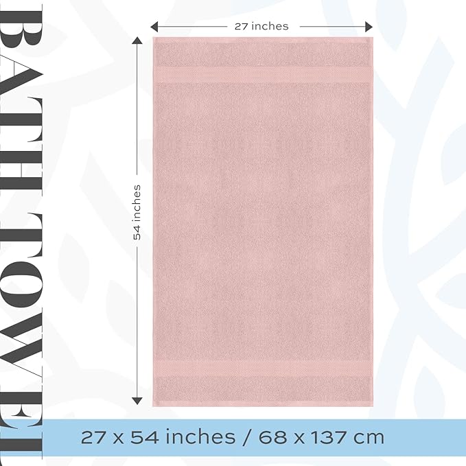 White Classic Luxury Bath Towels Set of 4 Large - 700 GSM Cotton Ultra Soft Bath Towels 27x54 | Highly Absorbent and Quick Dry | Hotel Towels for Bathroom Luxury, Plush Shower Towels, Pink