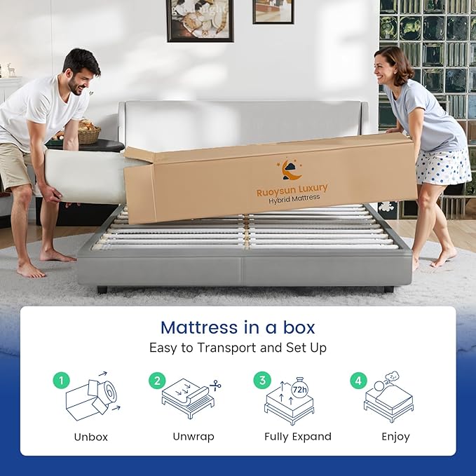 Full Size Mattress, 10 Inch Hybrid Full Bed Mattress in a Box, with Gel Memory Foam and Individual Pocket Springs, Motion Isolation, Zoned Support & Pressure Relief, Medium Firm