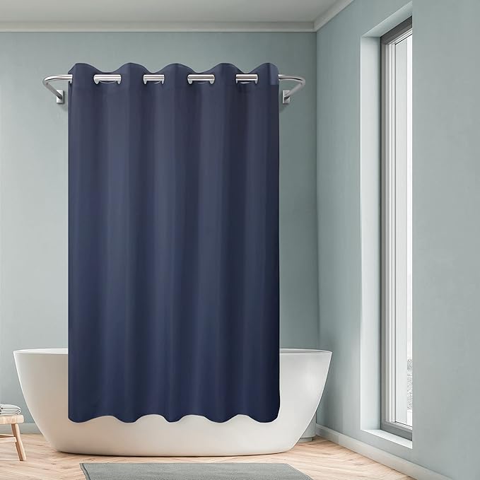 River Dream No Hook Hotel Cloth Navy Blue Shower Curtain Soft Microfiber & Waterproof - Fabric Shower Curtain or Liner Washable, Navy Blue, 71x74