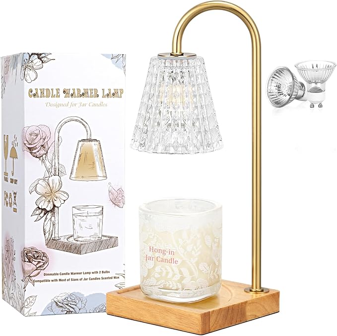 Hong-in Candle Warmer Lamp, Candle Lamp Warmer with Timer,Wax Melt Warmer,Crystal Candle Heater Lamp for Scented Wax, Elegant Home Decor, Clear Glass