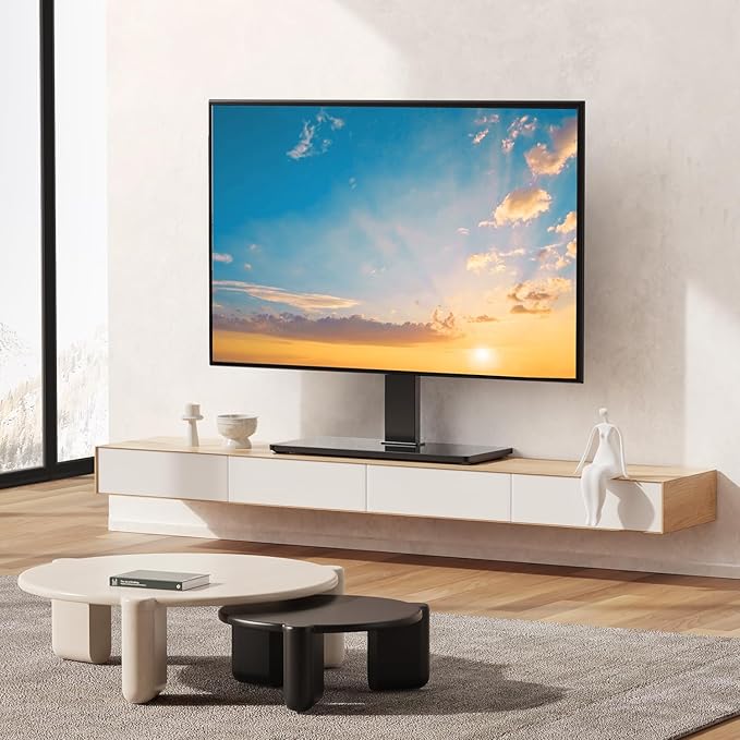 PERLESMITH Universal Swivel TV Stand Base, Table Top TV Stand for 37-75 inch LCD LED TVs, Height Adjustable TV Mount Stand with Tempered Glass Base, VESA 600x400mm, Holds up to 99lbs, PSTVS13