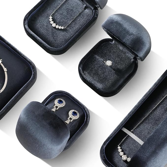 Resilient Velvet Ring Earrings Bracelet Necklace Display Box, Travel Mini Jewelry Organizer Case (Gray, Earrings Box)
