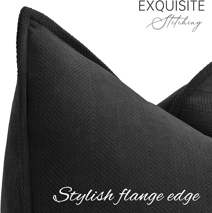 ZWJD Black Pillow Covers 26x26 Set of 2 Chenille Throw Pillow Covers with Elegant Design Soft and Luxurious Decorative Throw Pillows for Couch, Bed, and Home Decor