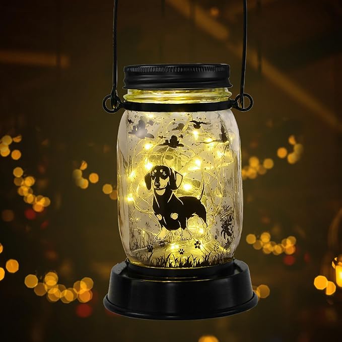 styleonme Decor Mobile Outdoor, Solar Waterproof Dachshund Lights, Gifts for Mom Women Grandma, Dog Lovers Gifts, Hanging Dachshund Lanterns with Stake for Yard Corridor Garden Decor
