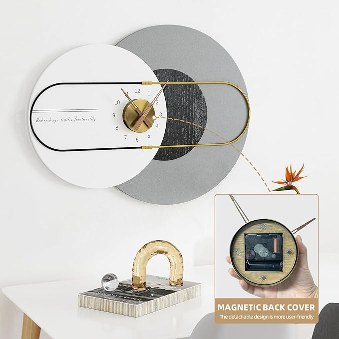 22x29 Inch Modern Abstract Modern Wall Clock – Silent Non-Ticking Decorative Battery Operated Clocks for Bedroom, Entryway, Home Office