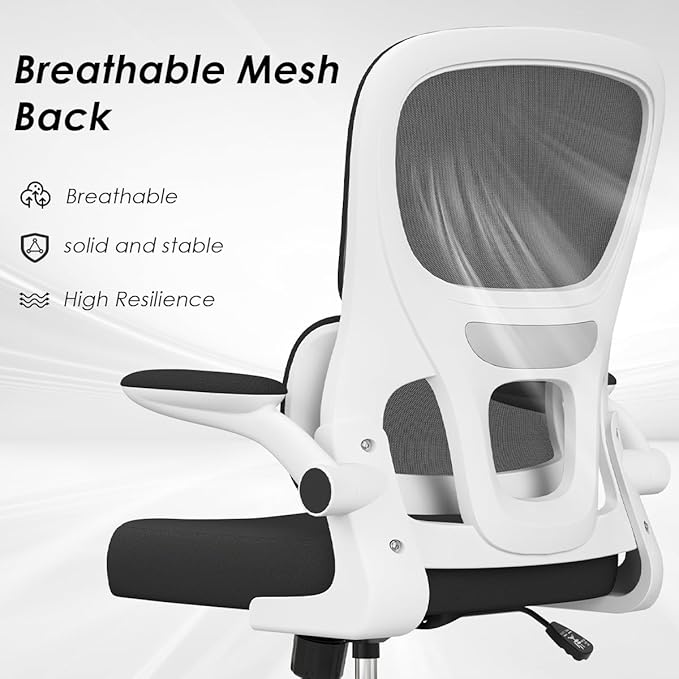 Soohow Office Chair, Mesh Ergonomic Office Chair with Lumbar Support, Comfy Computer Desk Chair with Flip Armrest Rolling Wheels for Home Study Room Office, White & Black