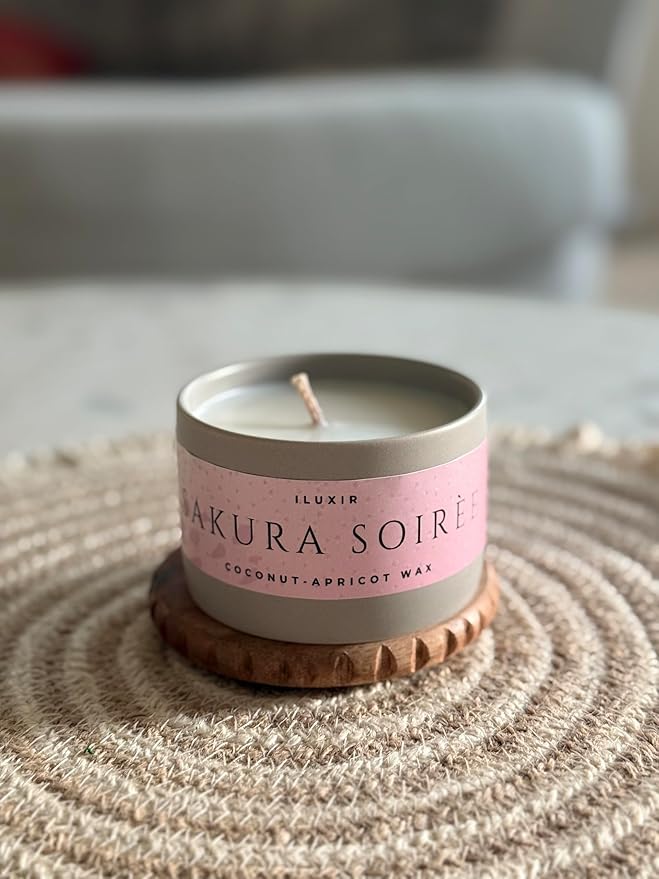 Sakura Soiree Scented Candle – Cherry Blossom & Sandalwood Spring Fragrance, Hand-Poured Coconut-Apricot Wax – Long Burning Candles, Natural & Non Toxic, Fragrance Candles – Made in USA, 5 oz.