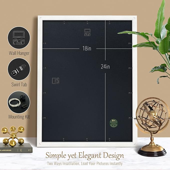 VCK 18x24 Poster Frame Set of 4 - White, Gallery-Quality Wood Picture Frames, 1.1-Inch Wide Border, Polished Plexiglass, Vertical or Horizontal Wall Display for Photo/Art/Prints, White