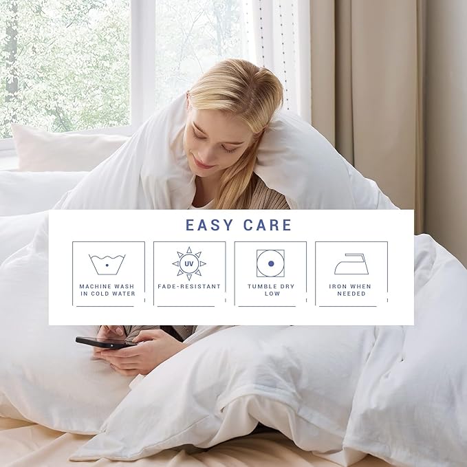 Kotton Culture 100% Washed Cotton Duvet Cover Set Queen Size - 600 Thread Count Comforter cover, Soft Linen Feel, Luxury,3-Pc Set with Zipper Closure & Corner Ties (Washed Cotton White,Queen 90"x 90")