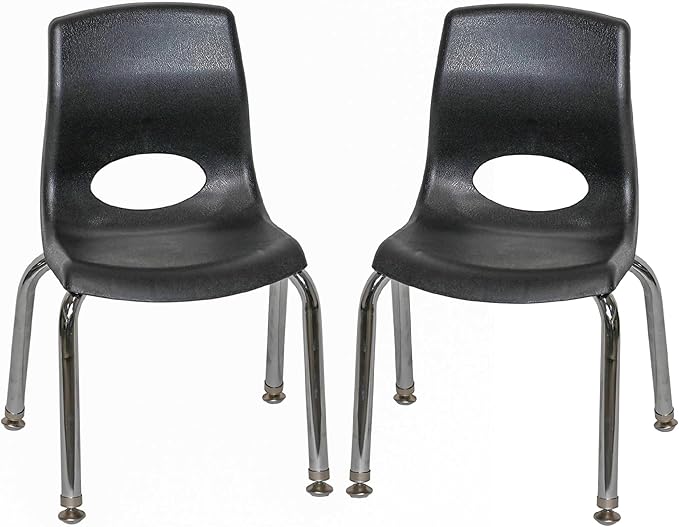 Children’s Factory MyPosture Plus 10" Chair, Black with Chrome Legs, 2 Pack, Stackable Ergonomic Seating Solution for Classrooms and Homeschools