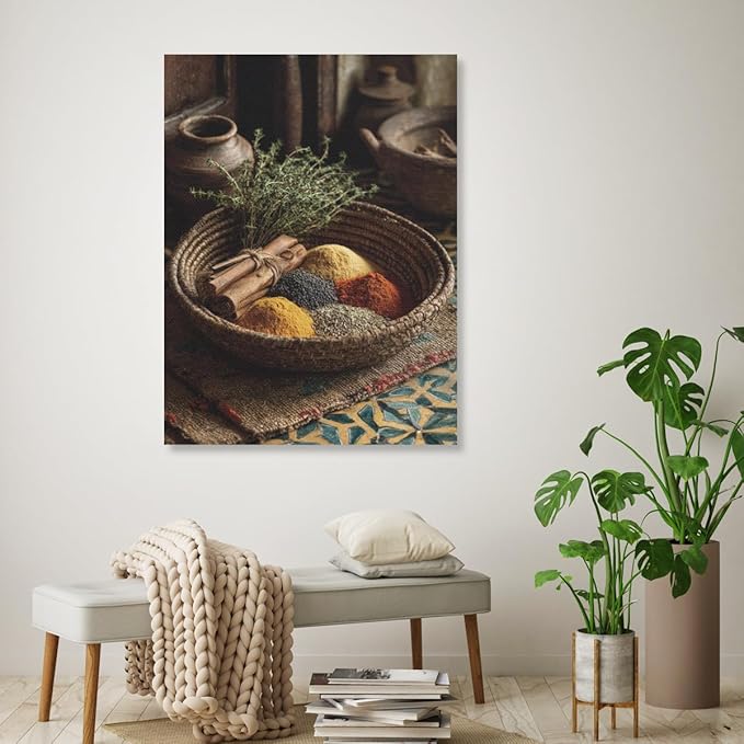 RPSIRVFO Basket Spices Canvas Oil Art Unframed Spices in a woven basket Beautiful decorations for bedrooms living rooms corridors bathrooms and dorm