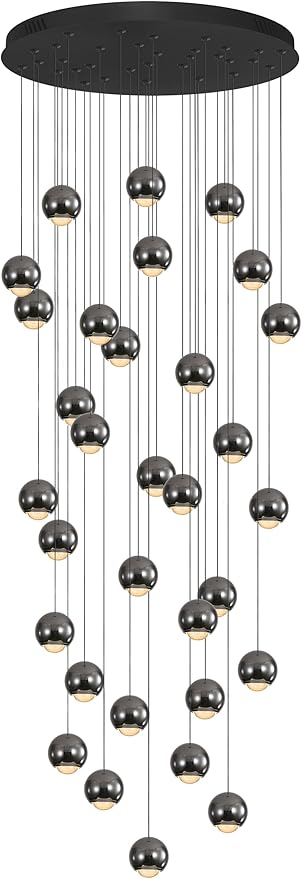 Farmhouse Crystal Chandelier, Luxury Hanging Lights High Ceiling Pendant Lighting for Foyer Staircase 32 Lights Black Dimmable 2700k-6000k