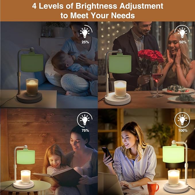 Candle Warmer Lamp with Timer, Dimmable Candle Wax Warmer, Height Adjustable Electric Candle Lamp Warmer with 2 Bulbs, Gifts Idea for Women Her, Mom, Vintage Home Decor for Bedroom-Mint Green