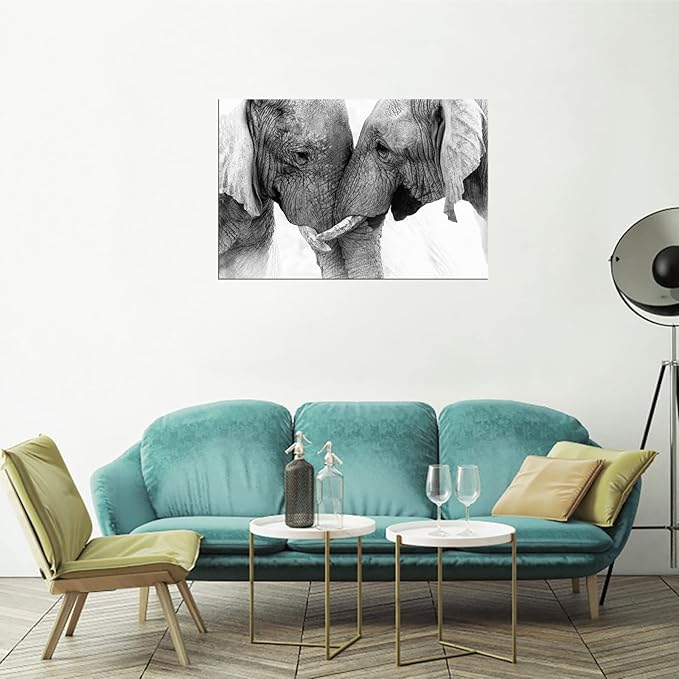 DZL Art D73081 Black and White Elephants Entwine Wall Art Canvas Painting Ready to Hang for Living Room Bedroom Office Wall Decor Home Decoration