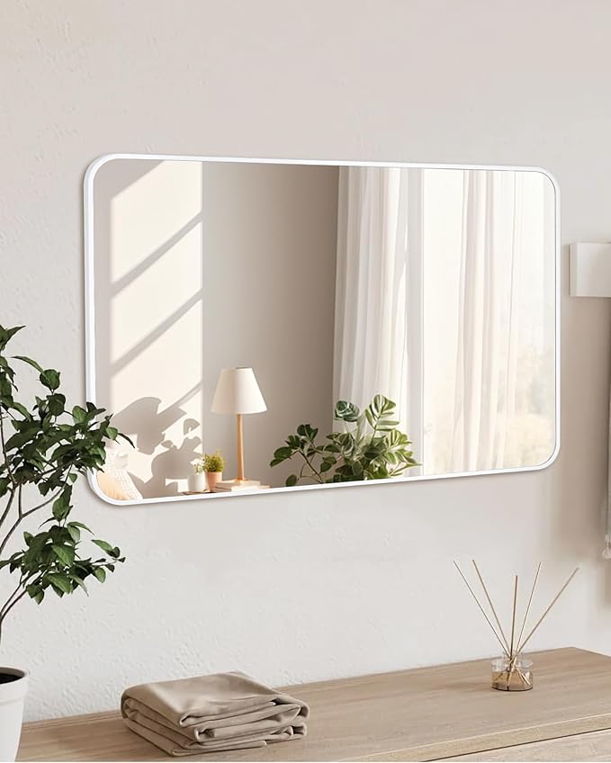White Bathroom Mirror,20 x 30 Inch Rectangle Wall Mirror with Wood Frame,Vanity Modern Tempered Glass Mirror for Bedroom,Entryway,Living Room