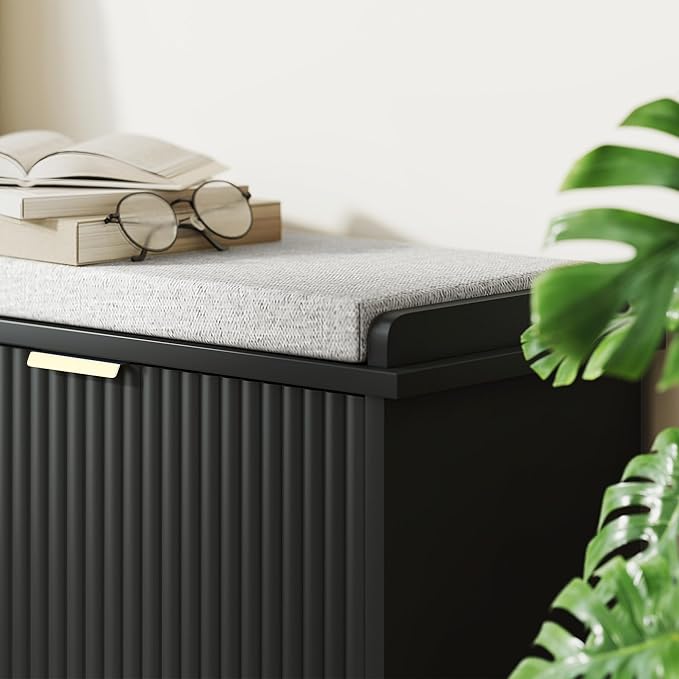 HOMCOM Shoe Bench with Padded Seat Cushion and 2 Flip-Drawers, Entryway Bench Holds up to 529lb, Shoe Cabinet, 40.9x10.2x18.7 Inches, Black