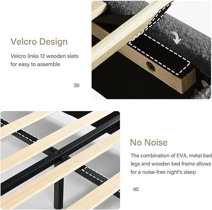 BarnFurin Full Size Bed Frame, Upholstered Platform Bed with Headboard, Boucle Soft and Cloud Bed Frame, Modern Style, No Box Spring Required, Easy Assembly, Dark Grey