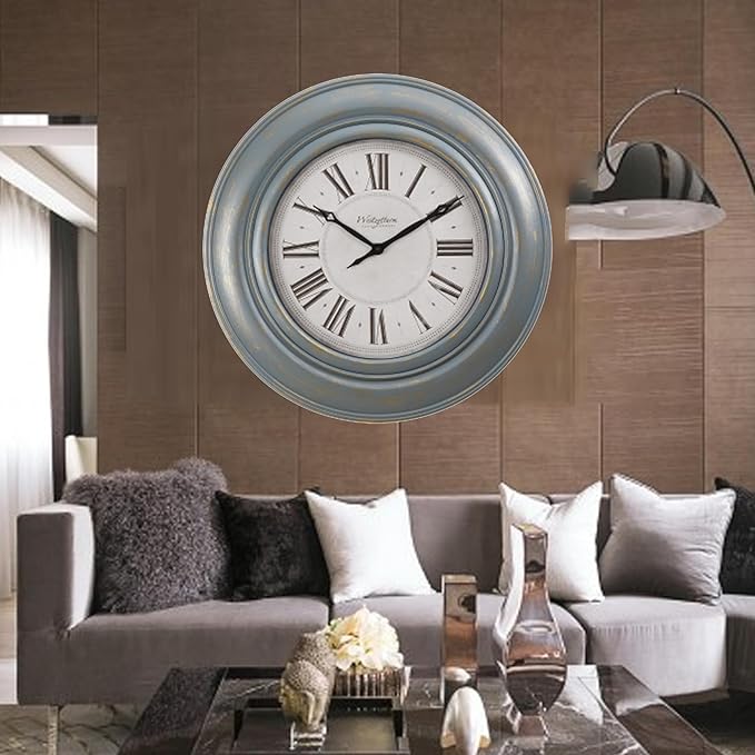 Extra Large Wall Clock, 30 Inch, Blue Bronze, Silent Non-Ticking Quartz Movement, Battery Operated, Decorative Roman Numeral, Vintage Clock Living Room, Office, Home Decor