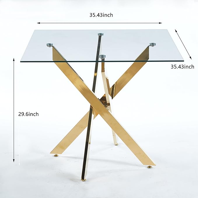 Square Glass Dining Table with Tempered Glass Top and Metal Legs - Modern Style for Home, Kitchen, Dining Room