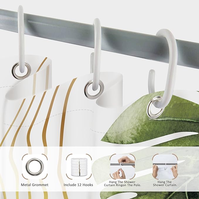 Glawry Boho Blue Green Shower Curtain Extra Long Abstract Mid Century Tropical Palm Leaf Modern Minimalist Plant Bathroom Geometric 72Wx78L Inches Bath Accessories Art Home Decor Fabric 12 Pack Hook