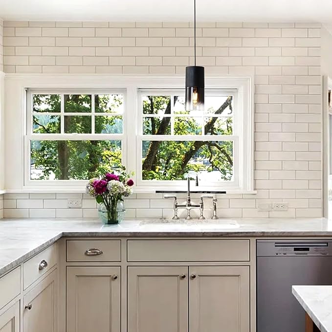 3-Pack Black Pendant Light Fixtures, Adjustable Modern Pendant Lights for Kitchen Island, Industrial Glass Pendant Lights for Dining Table Hallway Bedroom Living Room