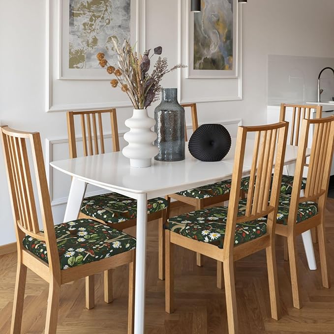 Seat Covers for Dining Room Chairsset of Set of 4, Green Flower Mushroom Daisy Camouflage Floral Stretch Chair Seat Covers Cushion Slipcovers for Kitchen Office