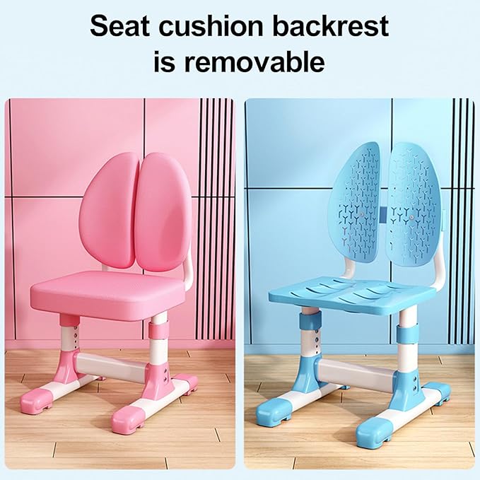 Study Desk with Chair, Height Adjustable Kids Desk and Chair Set, Widened Children Desktop, Children Learning Desk and Chai Set with Spacious Storage Drawer, Pink Desk Chair for Girls (Pink-C)