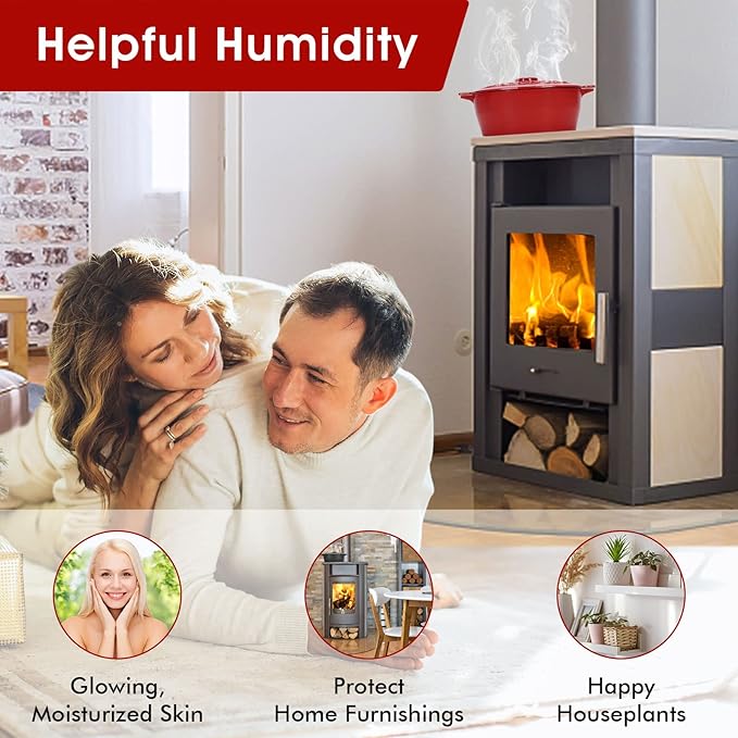 INNO STAGE Wood Stove Steamer, Cast Iron Humidifier for Stove, Home Indoor Decorative, Red Finish, Rust Resistant, Lattice Top, 2.5 Quart Capacity, Patented