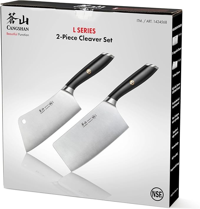 Cangshan L Series 2-Piece Cleaver Set, Forged German Steel (Black)