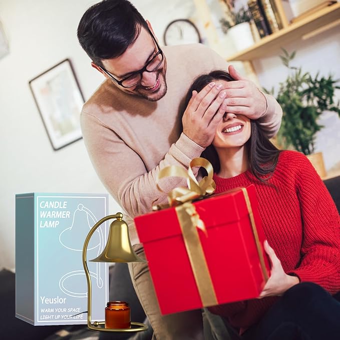 Candle Warmer Lamp for Jar Candles,with Timer and Dimmer,Adjustable Brightness,All Metal Lamp Body,Suitable for Aromatherapy Waxes Gold Trumpet-Shape